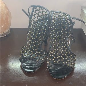 Black and gold heels